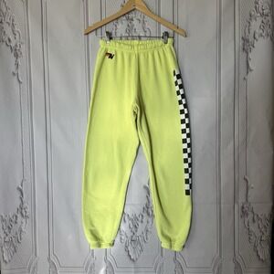 Aviator Nation Check Leg Sweatpants Neon Yellow Size Small